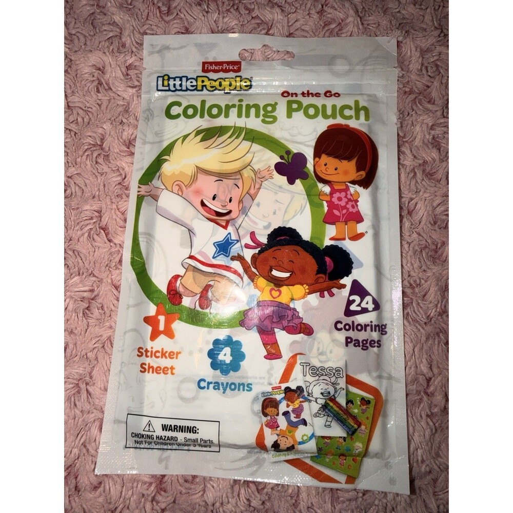 Fisher Price Little People On The Go Coloring Pouch Stickers Crayons 24 Color Pg